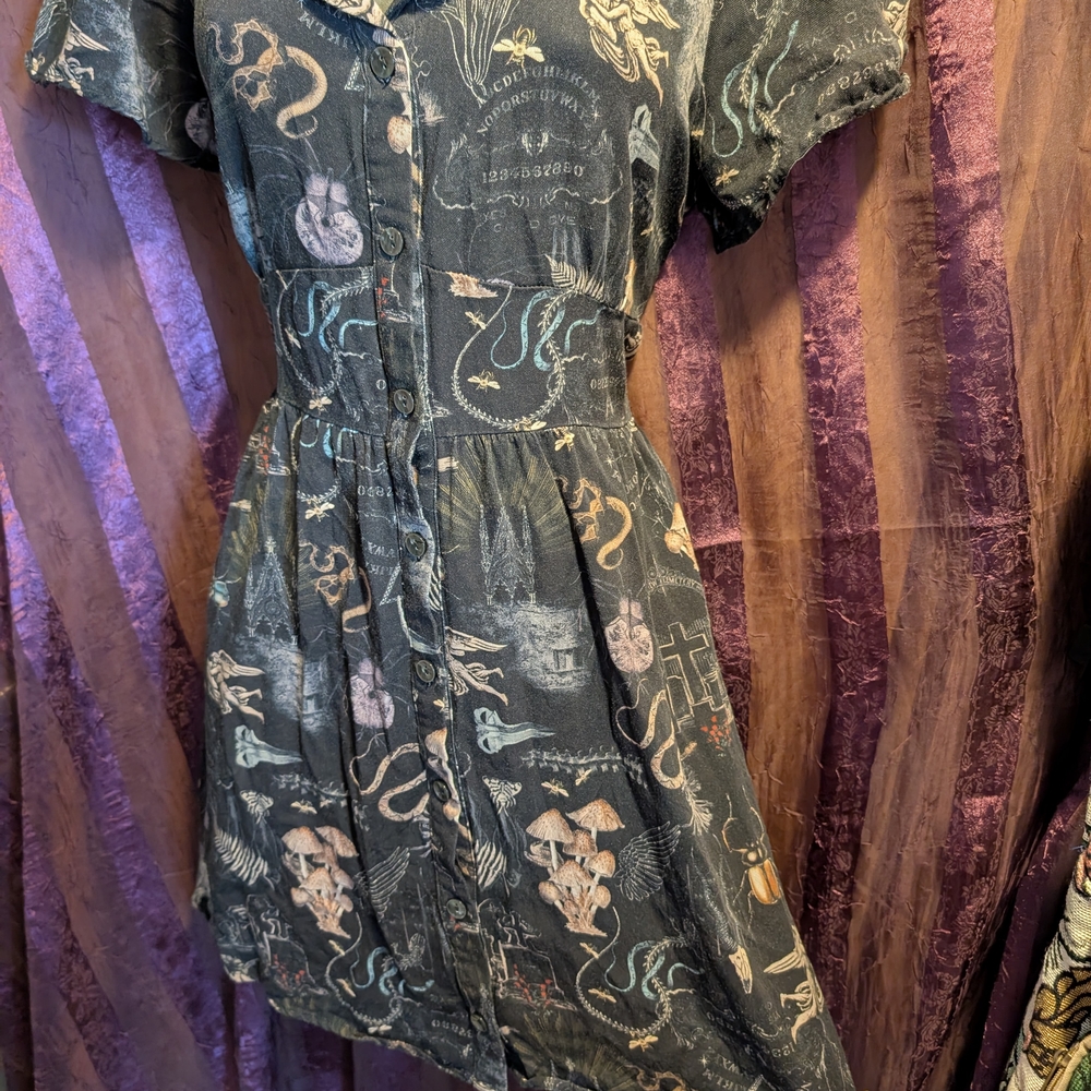 DISTURBIA Maudeline Victoriana Button Down Shirt Dress US 10 Goth Fairycore L - Picture 2 of 7
